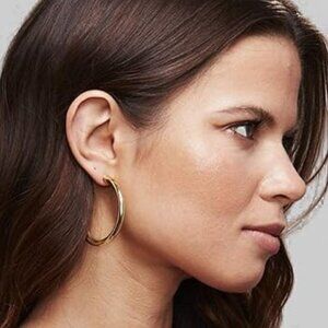 14K Gold Lightweight Chunky Open Hoop 50mm Earrings Statement Jewelry